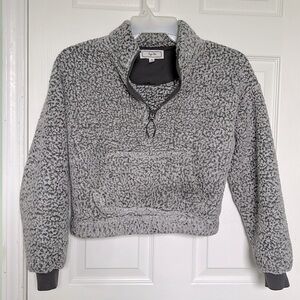 Hippie Rose Sherpa 1/4 Zip Cropped Sweater - Color: Grey | Size: XS